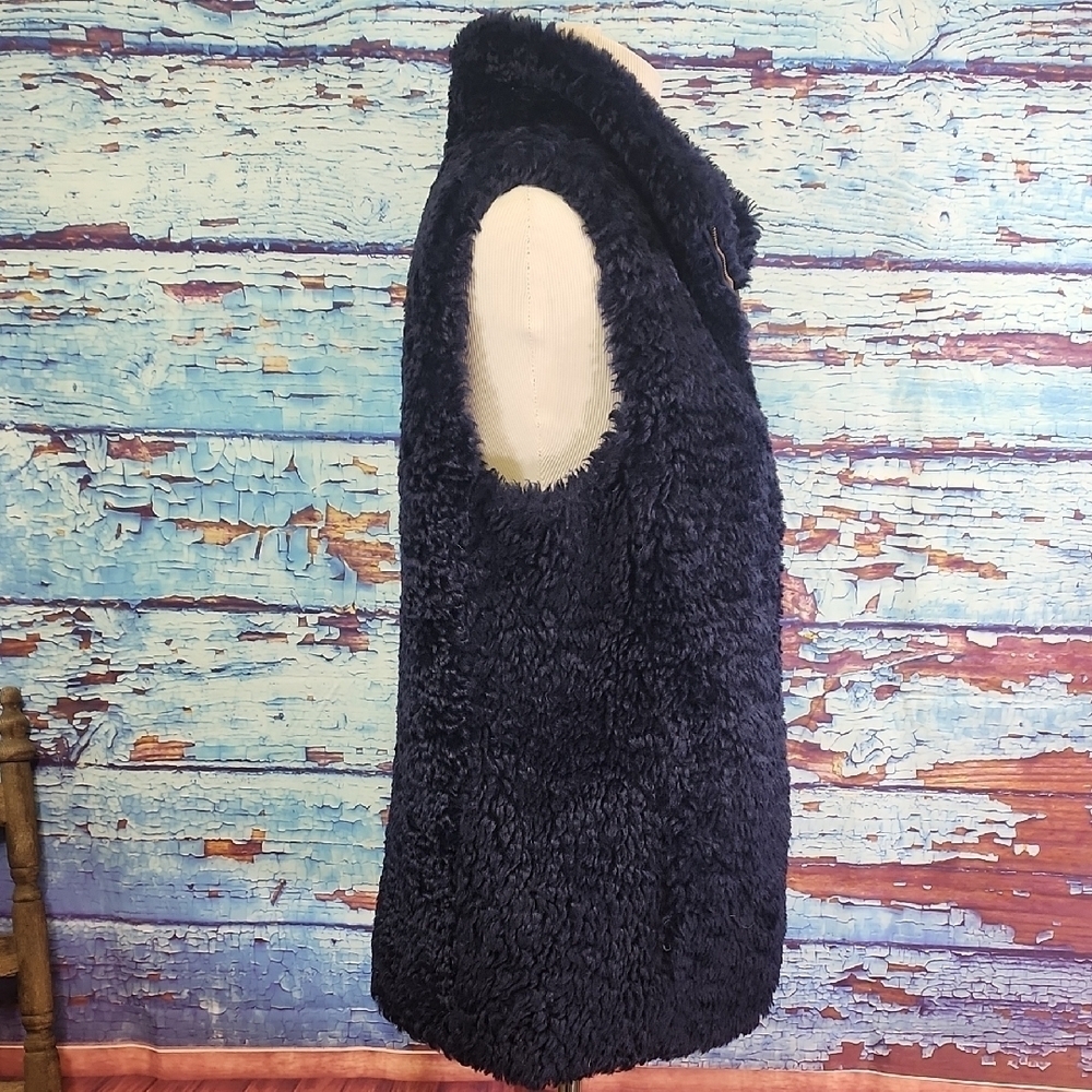 Talbots Blue Plush Vest High Collar - Picture 3 of 7